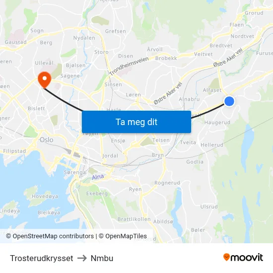 Trosterudkrysset to Nmbu map