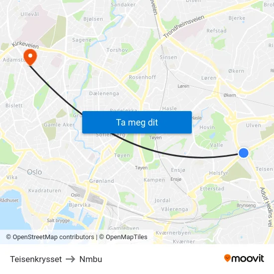 Teisenkrysset to Nmbu map