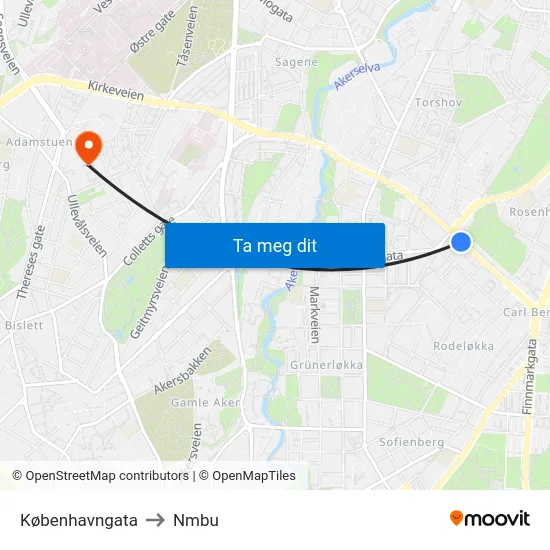 Københavngata to Nmbu map