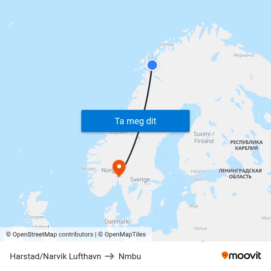 Harstad/Narvik Lufthavn to Nmbu map