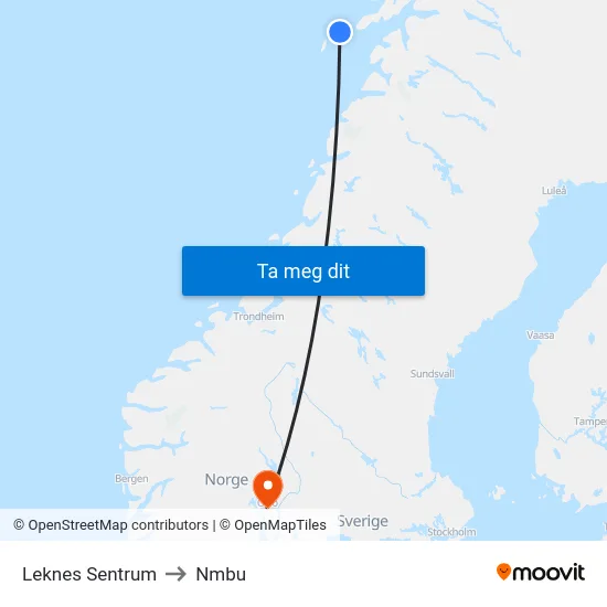 Leknes Sentrum to Nmbu map