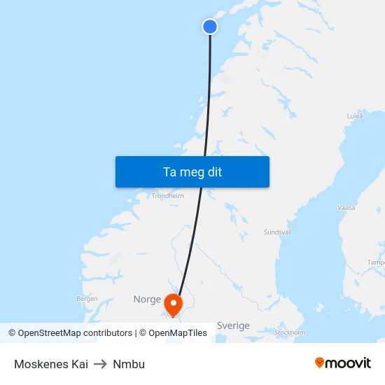 Moskenes Kai to Nmbu map