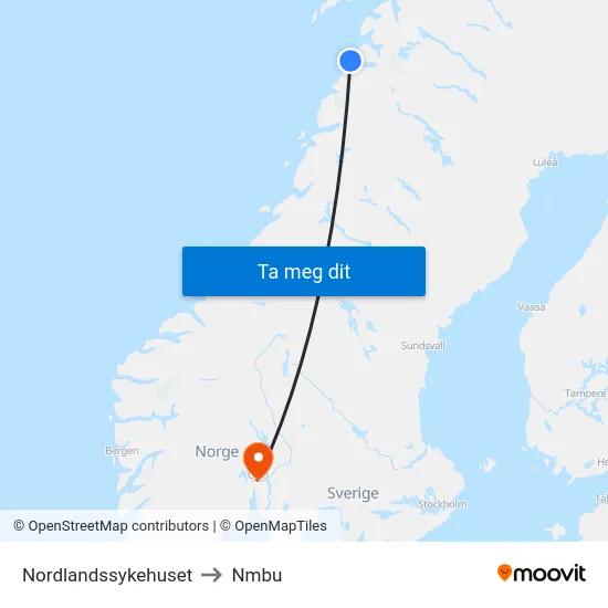 Nordlandssykehuset to Nmbu map