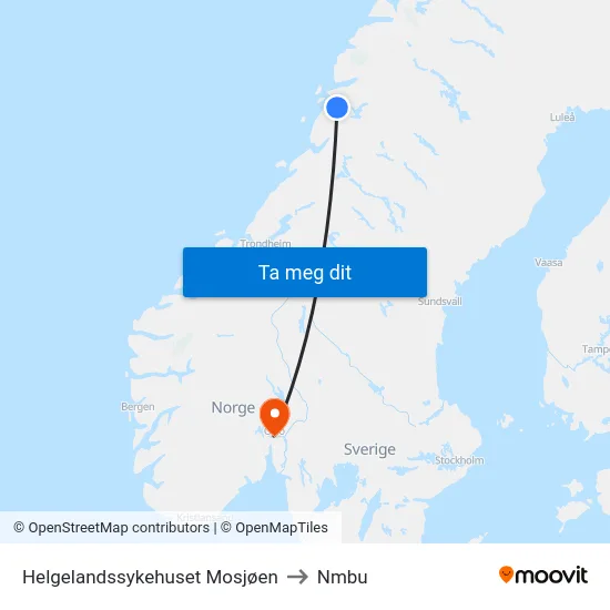 Helgelandssykehuset Mosjøen to Nmbu map