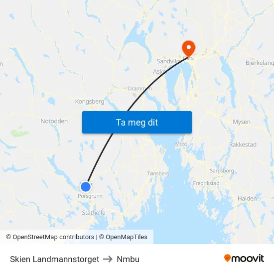 Skien Landmannstorget to Nmbu map