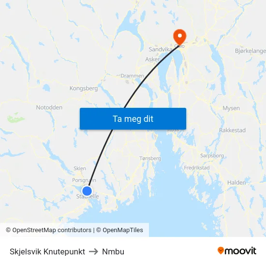 Skjelsvik Knutepunkt to Nmbu map