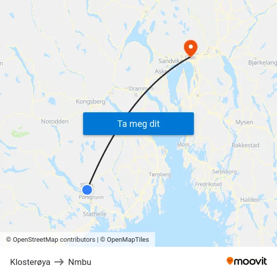 Klosterøya to Nmbu map