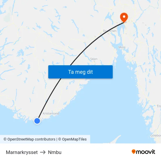 Marnarkrysset to Nmbu map