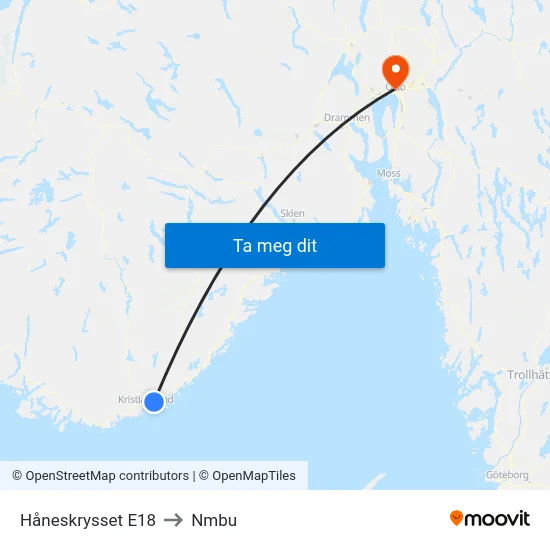 Håneskrysset E18 to Nmbu map