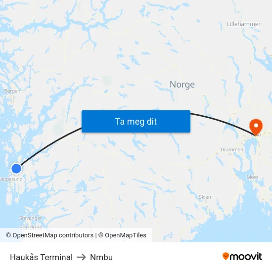 Haukås Terminal to Nmbu map