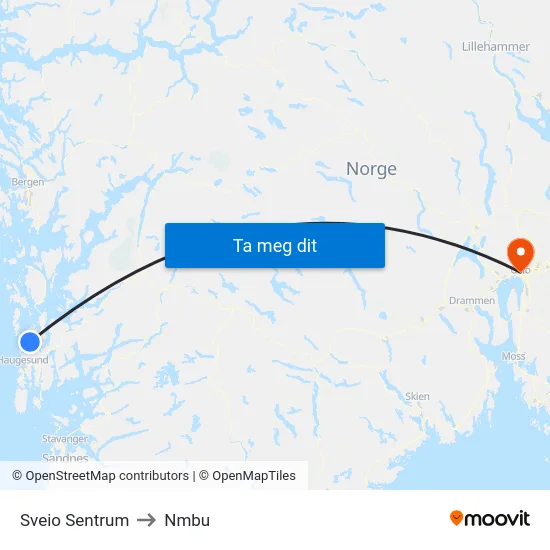 Sveio Sentrum to Nmbu map