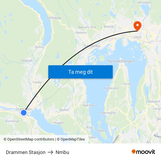 Drammen Stasjon to Nmbu map