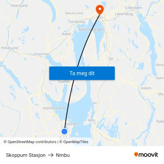 Skoppum Stasjon to Nmbu map