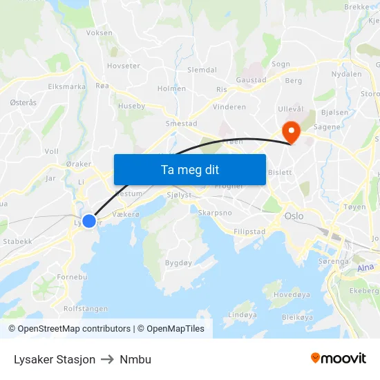 Lysaker Stasjon to Nmbu map