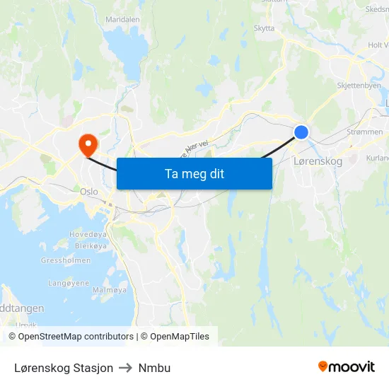 Lørenskog Stasjon to Nmbu map
