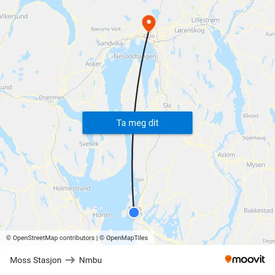 Moss Stasjon to Nmbu map