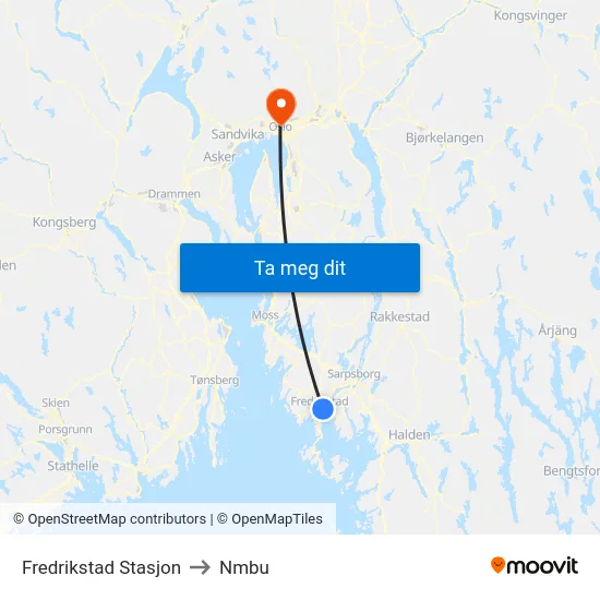 Fredrikstad Stasjon to Nmbu map