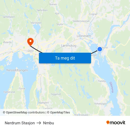 Nerdrum Stasjon to Nmbu map