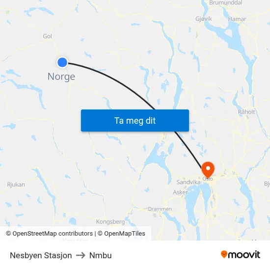 Nesbyen Stasjon to Nmbu map