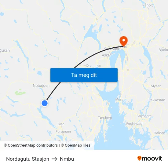 Nordagutu Stasjon to Nmbu map