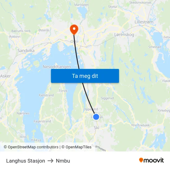 Langhus Stasjon to Nmbu map