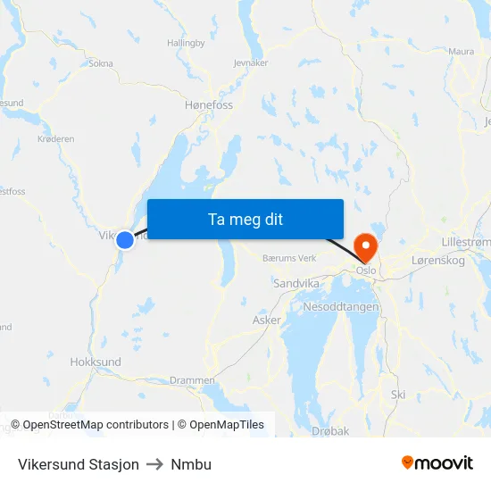 Vikersund Stasjon to Nmbu map