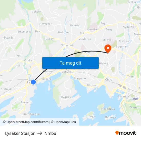 Lysaker Stasjon to Nmbu map