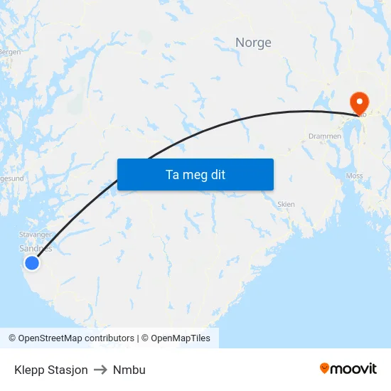 Klepp Stasjon to Nmbu map