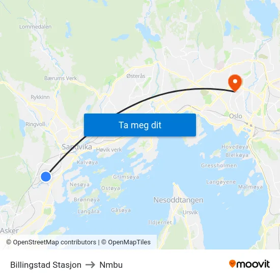 Billingstad Stasjon to Nmbu map