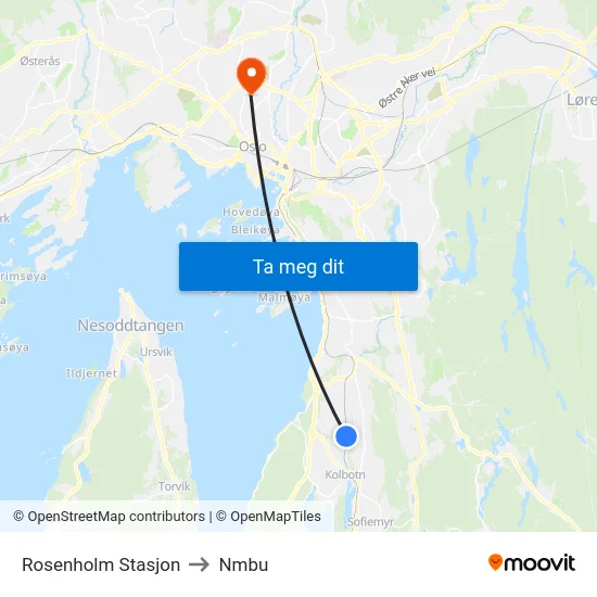 Rosenholm Stasjon to Nmbu map