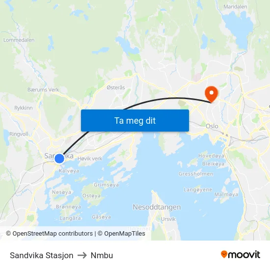 Sandvika Stasjon to Nmbu map