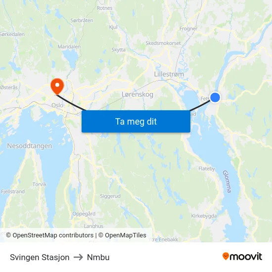 Svingen Stasjon to Nmbu map