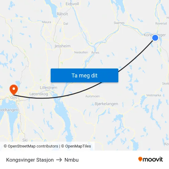 Kongsvinger Stasjon to Nmbu map