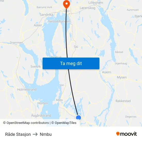 Råde Stasjon to Nmbu map