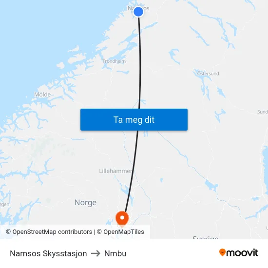 Namsos Skysstasjon to Nmbu map