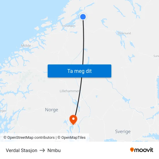 Verdal Stasjon to Nmbu map