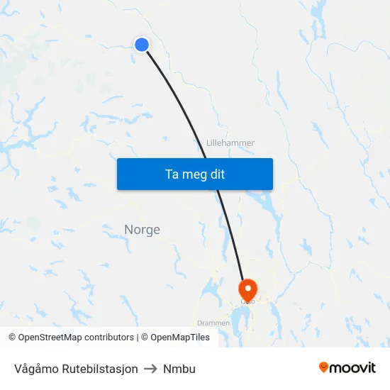 Vågåmo Rutebilstasjon to Nmbu map