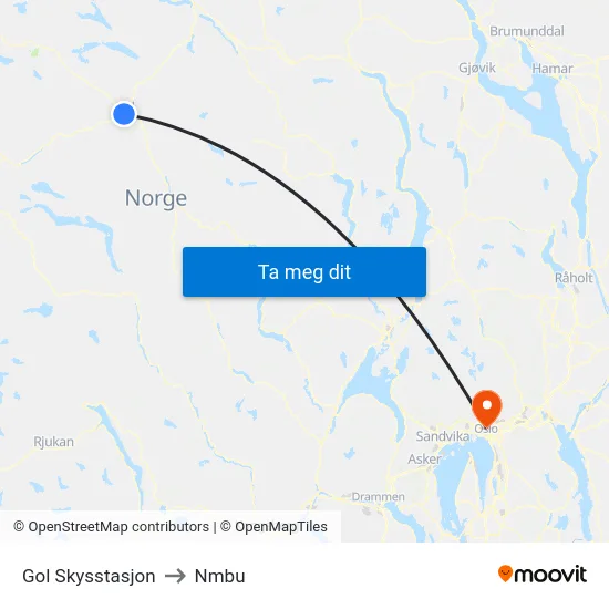 Gol Skysstasjon to Nmbu map