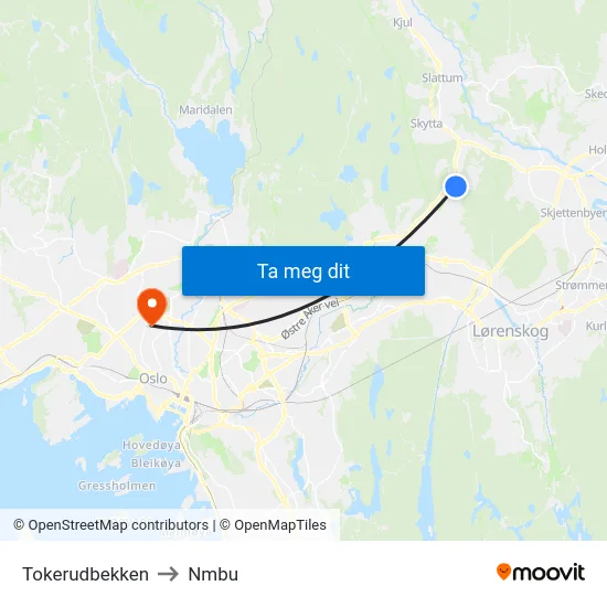 Tokerudbekken to Nmbu map