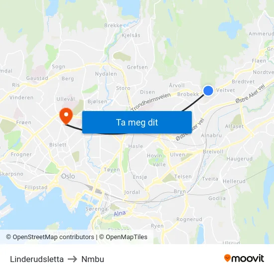 Linderudsletta to Nmbu map