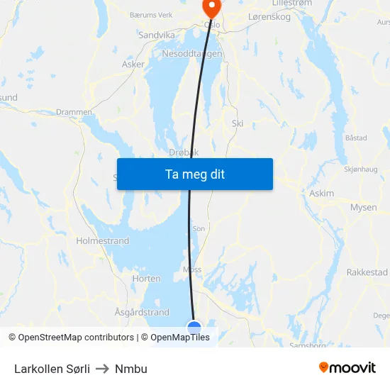 Larkollen Sørli to Nmbu map