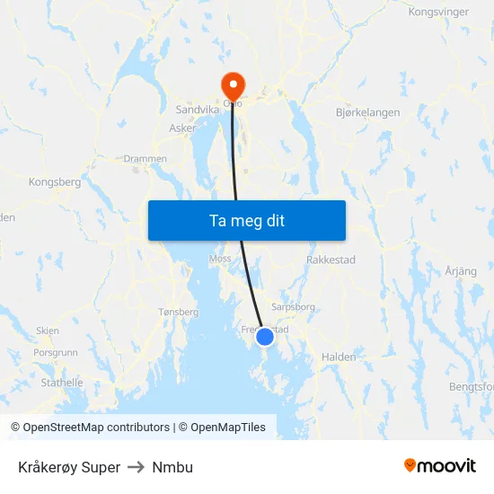 Kråkerøy Super to Nmbu map