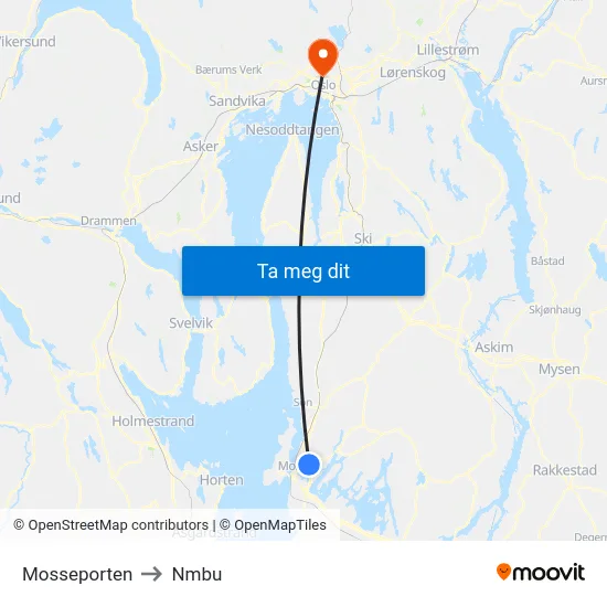 Mosseporten to Nmbu map