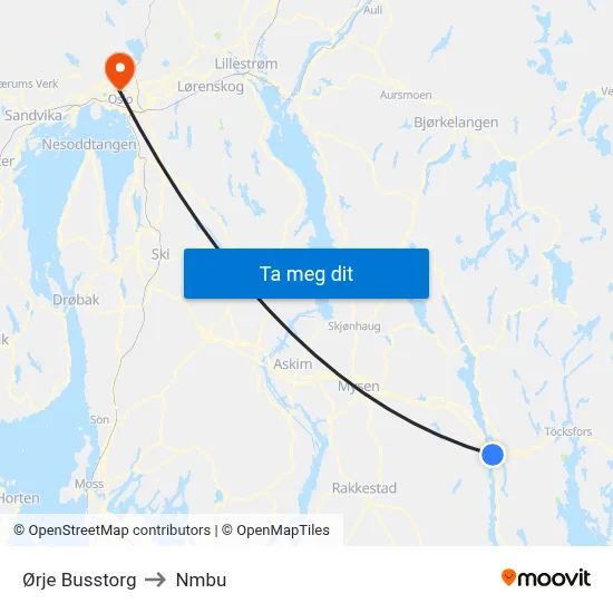 Ørje Busstorg to Nmbu map
