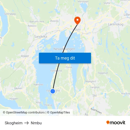 Skogheim to Nmbu map