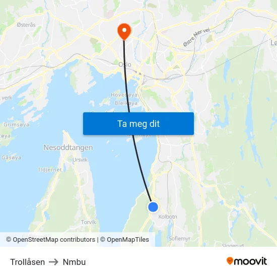 Trollåsen to Nmbu map