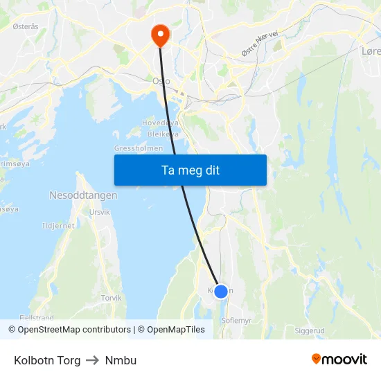 Kolbotn Torg to Nmbu map