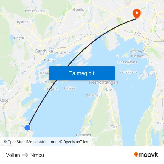 Vollen to Nmbu map