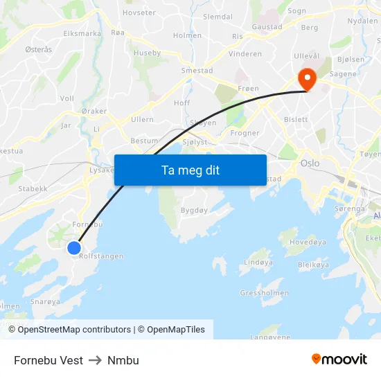 Fornebu Vest to Nmbu map