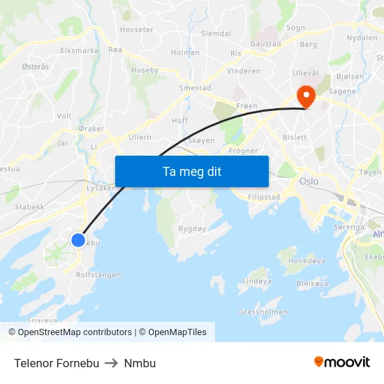 Telenor Fornebu to Nmbu map